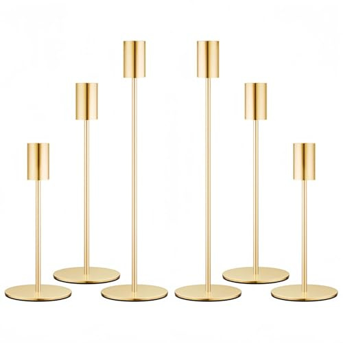 Uxreoib Set di 6 candelabri per candele, 23/28/33 cm, alti candelabri, perfetti per cene romantiche, anniversari e cerimonie di matrimonio, oro