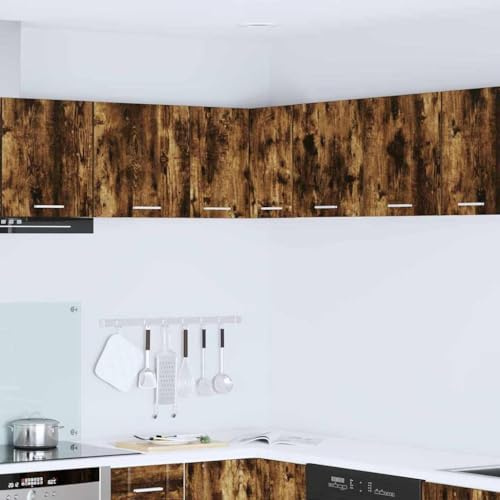 YuuSsea Hanging Corner Cabinet, Smoked Oak and White, 57 x 57 x 40 cm, Engineered Wood, Modern Kitchen Storage, Durable Pantry Utility Solution