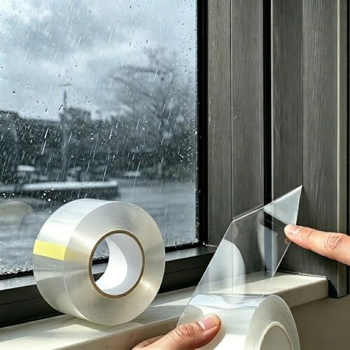 Clear Window Weather Sealing Tape 50mm x 10m, 0.5mm Thick | Strong Adhesive Insulation Tape for Windows & Doors, Draught Excluder Seal Blocks Cold Air & Heat Loss, Residue Free