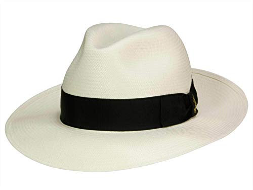 Borsalino Classico feiner breitrand Fedora aus Panamastroh - Weiß-Schwarz (712-3) - 59 cm