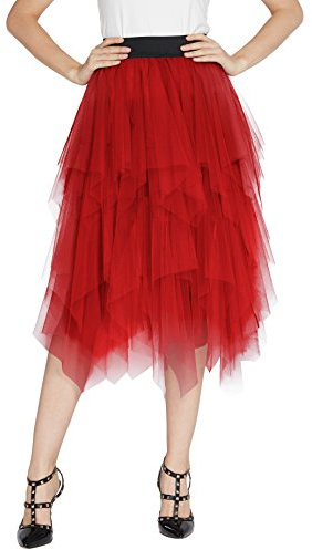 Dam elastisk linning tutu prinsessa tyll underkjol underkjol underkjol, röd, XL