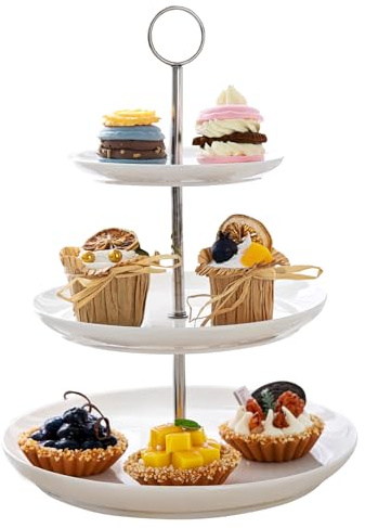 Sweese 3 Tier Cupcake Stand- White Porcelain Cake Stand- Dessert Stand, Tiered Serving Trays for Parties