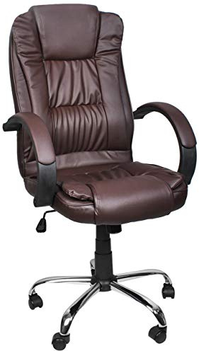 MALATEC Bequeme Bürostuhl Chefsessel Drehstuhl Ergonomischer Schreibtischstuhl mit Kunstlederbezug Schwarz/Weiß/Braun 8983, Farbe:Braun-Brown