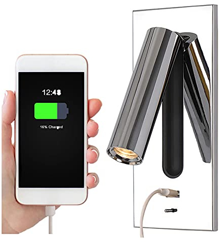 SHXITAYNB Liseuse Lampe LED Tete De Lit Caché Interrupteur Lampe De Chevet, USB Encastré Lampe De Chevet Murale Applique Liseuse, Wall Light Sconce, Orientable À 350 ° 90 ° Pliable,Chrome,3000K Warm