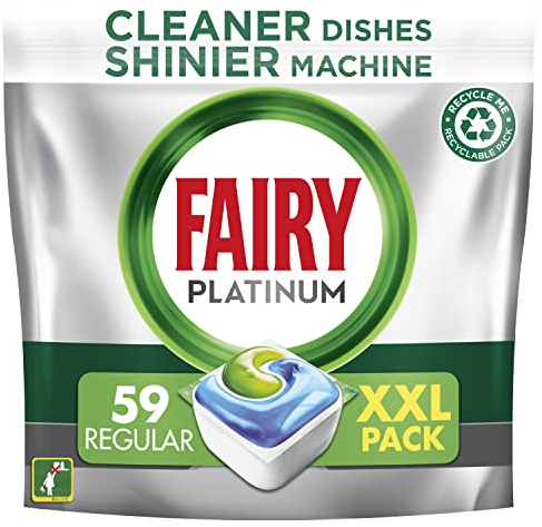 Fairy Platinum All in One Dishwasher Tablets, Regular, 59 Capsules, For tough Challenges, Even Cleans Greasy Filters x4