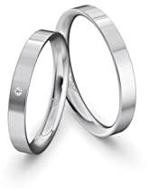 JC Trauringe Weißgold 333 Paarpreis Eheringe Gold | Verlobungsringe Gold breit 3,0 mm I Partnerringe mit Gravur in edler Schatulle I 2 Hochzeitsringe Herrenring & Damenring mit Stein (Profil 05)