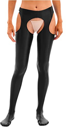 inhzoy Collant Donna Sexy Hot Aperti Calzamaglia Pantaloni Donna Estivi Lucidi a Vita Media Elasticizzati Calze Sexy Donna Hot per Sesso Sottoveste Reggicalze Pantacollant Nero M