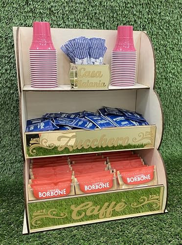 Porta Accessori cassetto da caffè Cialde e capsule in legno e Plexiglass con personalizzazione x Zucchero in Bustine, The, Palette, Tisane, Bicchierini e Organizer da Tavolo per Casa e Ufficio
