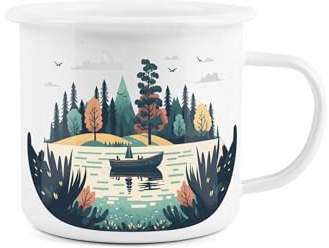 Forest Lake Enamel Mug - Camping Gift Durable Hot Drinks White Outdoor Cup - Travel Picnics Home Hiking