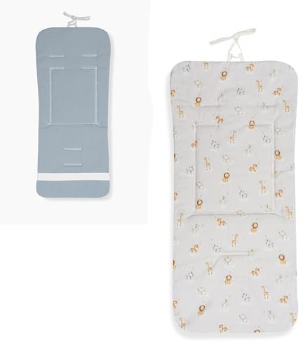 Colchoneta Universal Transpirable de Algodón 100% para Silla de Paseo, Comodidad de Verano en Cochecitos y Asientos de Carro (DC037 Azul)