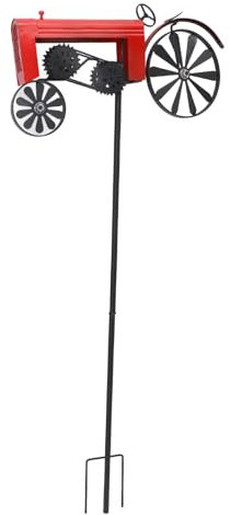 Qcwwy Farm Tractor Windmill,Tractor Wind Spinner Yard Ground Stake Statue Garden Windmill Decoration Lawn Floor Stakes Art Ornament for Outdoor Garden Yard Patio Decor (Red)