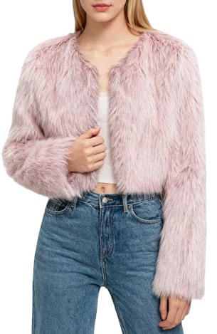 Amazhiyu Manteau en fourrure pour femme, veste courte en fausse fourrure, manteau en fausse fourrure, manteau doublé polaire, manches longues, manteau en fausse fourrure, manteau d'hiver, vestes à col