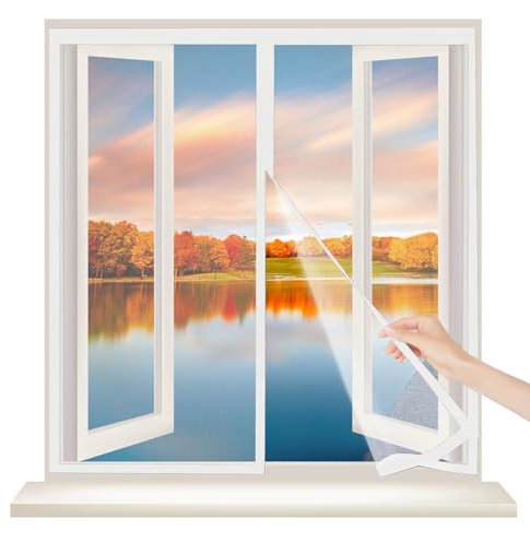 Moustiquaire de Fenêtre Magnétique, Moustiquaire Aimantée Fermeture Automatique, Toile Moustiquaire Anti-Insectes, Rideaux Anti Mouches Maille Ultra Fine, sans Perçage 50×60cm Blanc