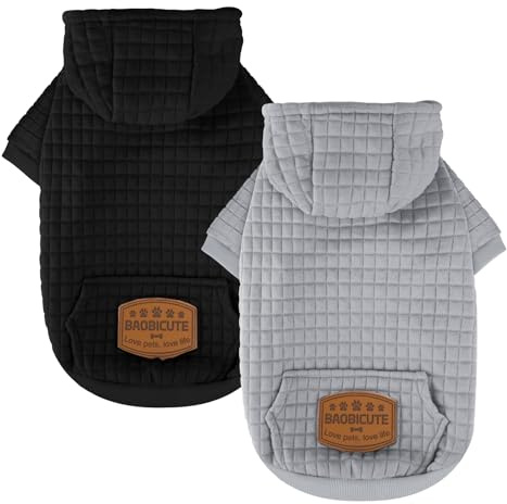 BAOBICUTE 2 Pack Dog Hoodie Sweaters for Small Medium Dogs Warm Dog Clothes for Large Dogs Soft Waffle-Like Laminated Sweatshirt Bulldog
