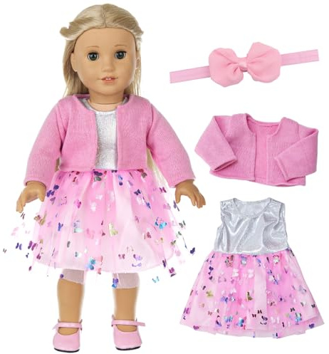 Dockkläder för babydockor, kläder kläder för babydockor, docktillbehör för 36–43 cm (18 tum) babydocka innehåller jacka, klänning och hårbandstillbehör presenter till vår sommar flickor pojkar