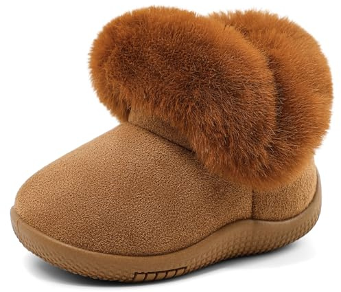 MK MATT KEELY Baby vinter snöstövlar 0-5 år småbarn flickor fluffiga tossor utomhus varma promenadskor med mjuk halkfri gummisula, Brun, 8.5/9 UK Child