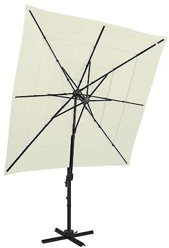 Parasol Extérieur, 4 Couches Anti-UV, Mât en Aluminium Thermo-Laqué, Parasol de Jardin Extérieur et Parasol Terrasse, Inclinable et Pliable, Couleur Sable, Dimensions 250 x 250 x 246 cm
