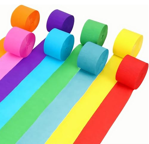 Forbabe 8 rollos de papel crepé multicolor, 4,5 cm x 25 m, arco iris multicolor para decoraciones de fiestas, cumpleaños, baby showers y bodas, cinta de papel crepé para decoración de eventos