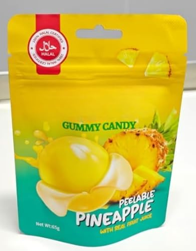 Halall Drpeeler Peelable Gummy Fruits Natural Flavoured Sweets Candy Resealable 65g (Small Size, Pineapple)