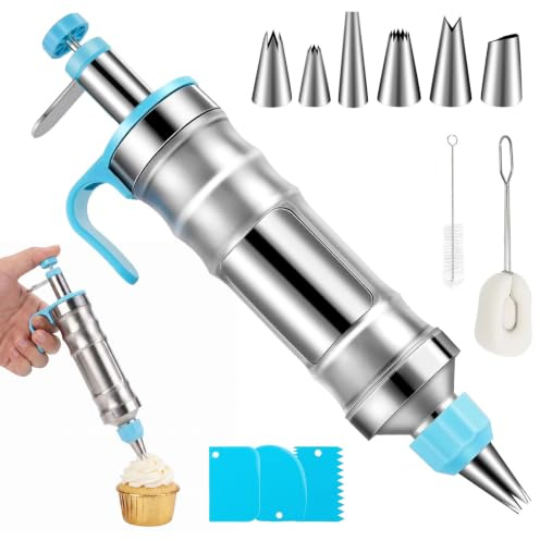 LUBEWISE - Set di siringhe per torte, in acciaio inox, siringa per panna con 6 beccucci da pasticceria, set per decorare torte, cupcake, torte, pasticceria (blu)
