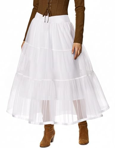 GRACE KARIN Vintage Medieval Extra Long Petticoat Lingerie Maxi Underskirt (2X, White)