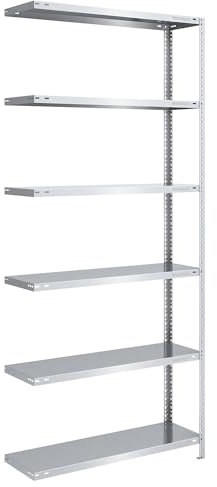 eurokraft | Lager-Schraubregal | verzinkt | mittelschwer | Regalhöhe 2500 mm | Bodenbreite 1000 mm | Tiefe 400 mm | Anbauregal