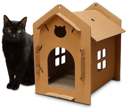 Croci - Griffoir en Carton pour Chats, Boîte Fermée avec Griffoir Réversible à 2 Couches, Griffoir pour Chats Adultes, Style Maison, 42 x 35 x 50 cm
