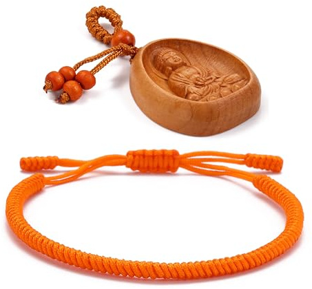 LUCKY BUDDHIST Bracelet Porte Bonheur Tibétain – Bracelet Bouddhiste Réglable en Cordon Tressé pour Homme et Femme – Inclut Porte-Clés Bouddha en Bois