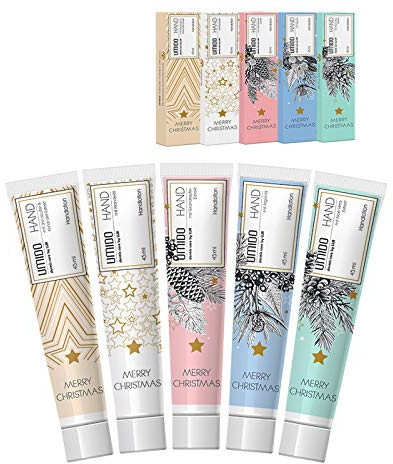 UMIDO 5 Stück Set Hand-Lotion Set 45 ml Weihnachten | 1x Koriander & Shea-Butter | 1x Mandelöl | 1x Granatapfel | 1x Arganöl | 1x Aloe-Vera | Hand-Pflege | Handcreme Set