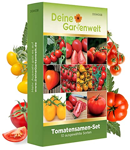Tomatensamen Set 10 Sorten Tomaten Samen - Tomaten Saatgut Sortiment Anzuchtset Tomatenpflanzen - Geschenkset Samen Gemüse - Stabtomaten Balkontomaten Flaschentomaten Tomatensamen von Deine Gartenwelt