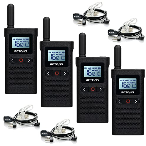 Retevis RB628 Funkgeräte, Wiederaufladbare Funkgerät mit Hörer, PMR446 Lizenzfrei 16 Kanäle, 1500mAh, VOX, LCD-Bildschirm, CTCSS/DCS, Handheld Walkie Talkie für Restaurant, Schule(4 Stück, Schwarz)