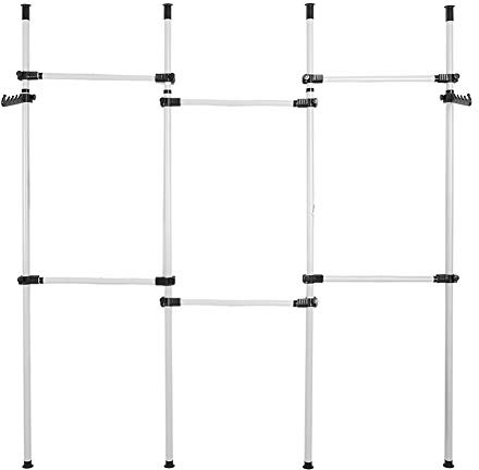 Teleskop Kleiderschranksystem mit 6 Verstellbaren Kleiderstangen, Offenes Garderoben Regalsystem, Verstellbares Ordnungssystem