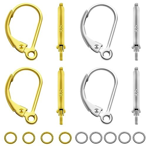 TOAOB 8 Stück 925 Sterling Silber Ohrringe Selber Machen Ohrhaken mit Verschluss Gold Silber 16x9mm mit 10 Stück 5mm Jump Ringe für Ohrhänger Schmuckherstellung