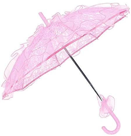 Cyrank Lace Parasol Umbrella, Wedding Lace Parasol Umbrella, Lace Fabric Parasol Umbrella Performance Props for bridesmaids and flower girls Photo Prop(pink)