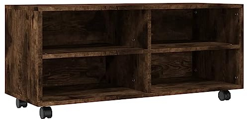 vidaXL TV Schrank, Fernsehschrank mit 4 offenen Fächern, Lowboard mit Rollen, HiFi Schrank TV Möbel Fernsehtisch, Räuchereiche Holzwerkstoff