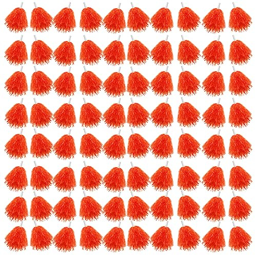 Meooeck 80 Pcs Cheerleading Pom Poms Sports Dance Spirit Cheer Pompoms with Handles Plastic Cheerleader Stuff for Sport Game Gymnastics Football Basketball Sports Team Dance Club Party(Orange)