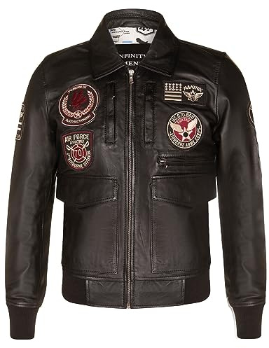 Infinity Leather Chaqueta de Bombardero Volador Negro Retro de Piloto con Insignia de la Fuerza Aérea de Cuero Para Hombre