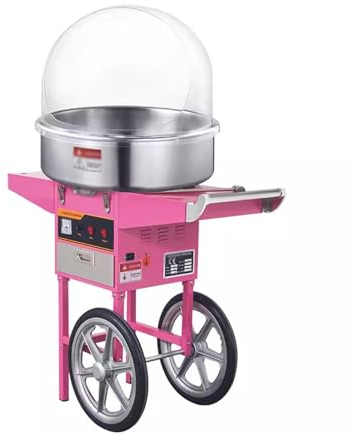 WAOCEO Cotton candy machine Electric Cotton Candy Machine with Cart 1000W Commercial Floss Maker with Stainless Steel Bowl Scoop and Drawer Cotton Candy Makers