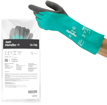 Ansell AlphaTec 58-735 Chemical Protection Gloves - XL, Yellow Hi-Viz & Grey (6 Pairs)