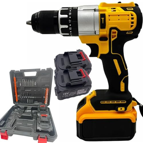 Trapano Avvitatore a Batteria 1200W, Brushless con 2 Batterie da 21V, Trapano Avvitatore a Percussione, 40-80Nm, 13mm, Mandrino Autoserrante in Metallo, Progetto Casa Fai da Te + Guanti in Omaggio