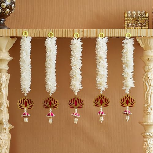 TIED RIBBONS 5 Pcs Indian Hanging Decorations | Plastic, 15.3 Inch | Lotus Wall Hanging for Indian Decor, Backdrop Decorations, Puja Decor, Pongal Decorations for Home, Wedding