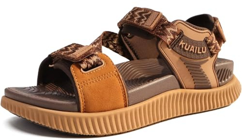 KuaiLu Sandalias Trekking Deportivas Mujer Comodas Ortopedicas Fascitis Plantar Caminar Verano Abierta Antideslizantes Montaña Senderismo Ligera Cuero Ajustables Marrón Kaki 40