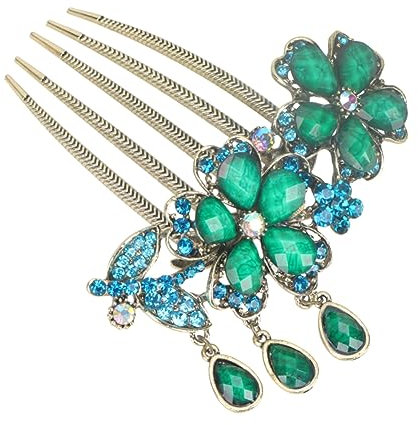 PLAFOPE Retro Haarkamm Mit Strassblumen Haarschmuck Für Damen Langlebiger Blauer Vintage Haarstecker Für Festliche Hochzeitsfrisuren Und Elegante Anlässe