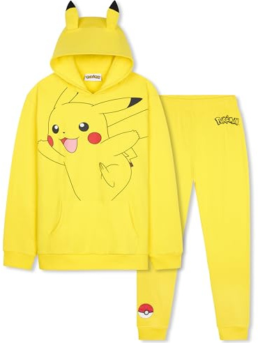 Pokemon Tracksuit Set Boys, Teens, 2 Pc Hoodie Joggers, Anime Hoodie Sweatpants Kids Clothes Teen Apparel, Gifts for Boys (13-14 Years, Yellow Pikachu)