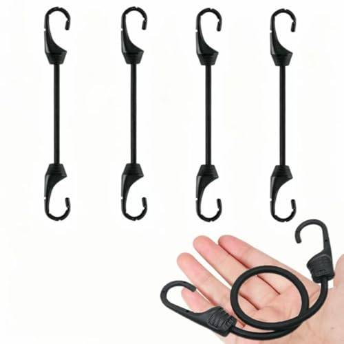 Lot de 4 tendeurs en Caoutchouc Robustes avec Crochets, Ultra résistants avec Crochets en Acier, Corde élastique Multifonction pour Fixation extérieure, Jardin, vélo, Voiture, Camping, Bricolage