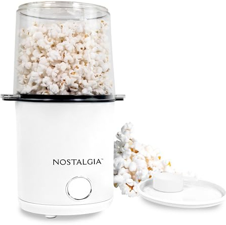 Nostalgia 8-Cup Hot Air Popcorn Maker & Bowl - 2-In-1 Bowl & Lid, 2 oz Measuring Cup - Oil-Free Pop Corn for Movie Night, Snacks, Birthday Parties, and More - White