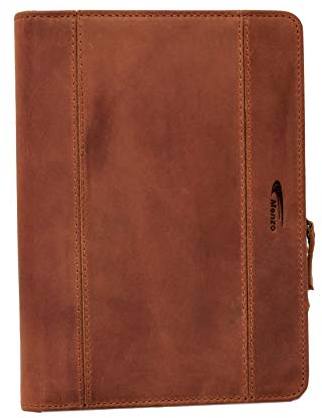 Menzo A5 Schreibmappe aus echten Leder, Dokumentenmappe, Damen und Herren, Mappe… (deltabraun)