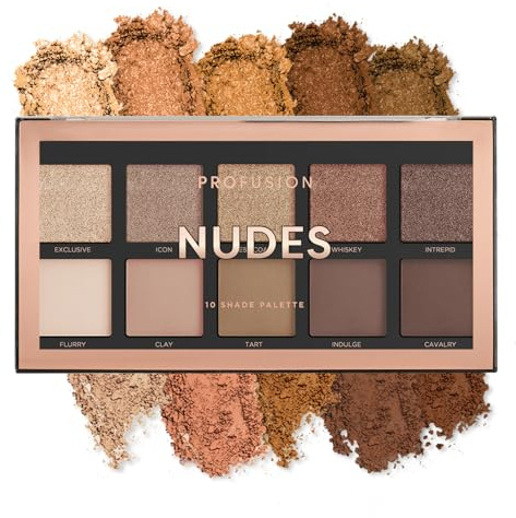Profusion Cosmetics 10 Shade Eyeshadow Palette - High Pigmented Multi-Finish Colors, Vegan & Cruelty-Free, Create Stunning Looks On-the-Go - Travel-Friendly & Versatile Makeup, Nudes