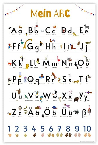 Close Up Das ABC Premium Poster für Grundschul Kinder, Alphabet Lern-Kunst-Plakat - 61 x 91,5 cm, mit visueller Zählhilfe