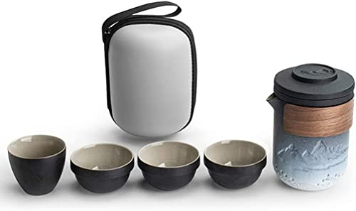 PROPFE Service à thé Voyage théière de Voyage Japonaise avec 4 Tasses à thé en céramique Ensemble d'infuseur de théière Portable utilisé pour Le Pique-Nique en Plein air